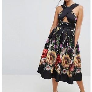 ASOS Floral Cross Front Low Back Midi Dress